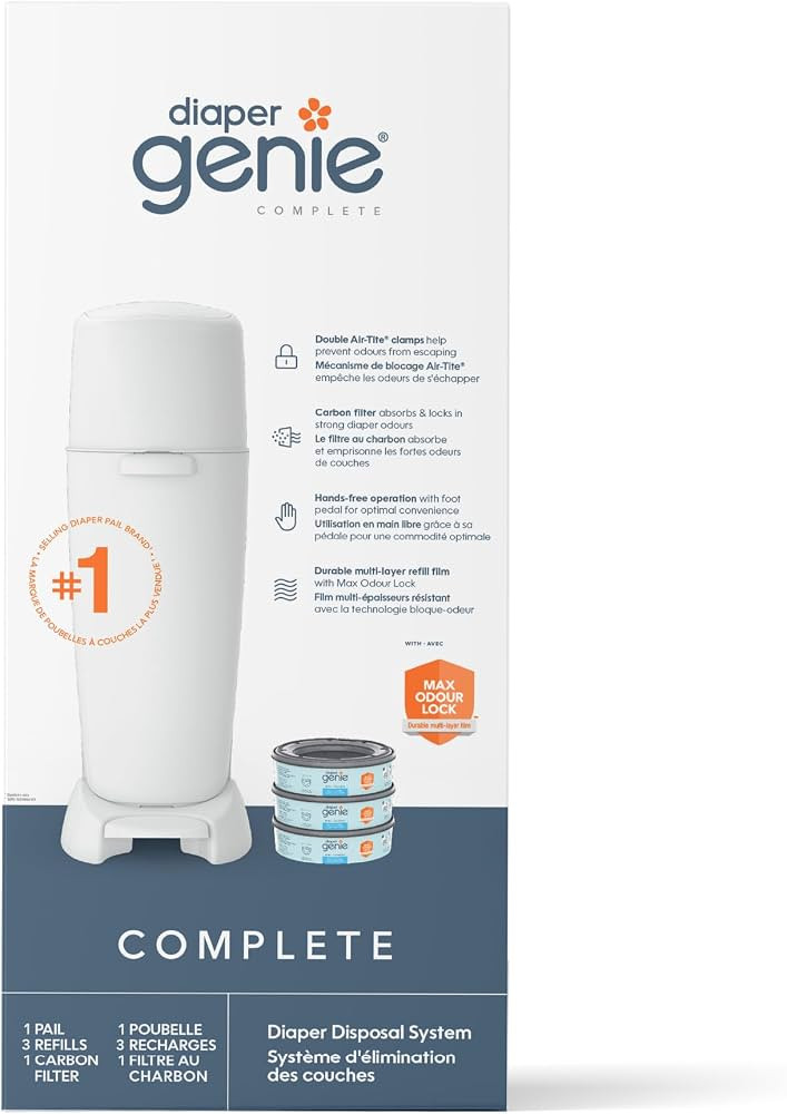 Diaper Genie Complete Diaper Pail (White) with Odor Control | Includes 1 Diaper Trash Can, 3 Refi... | Amazon (US)
