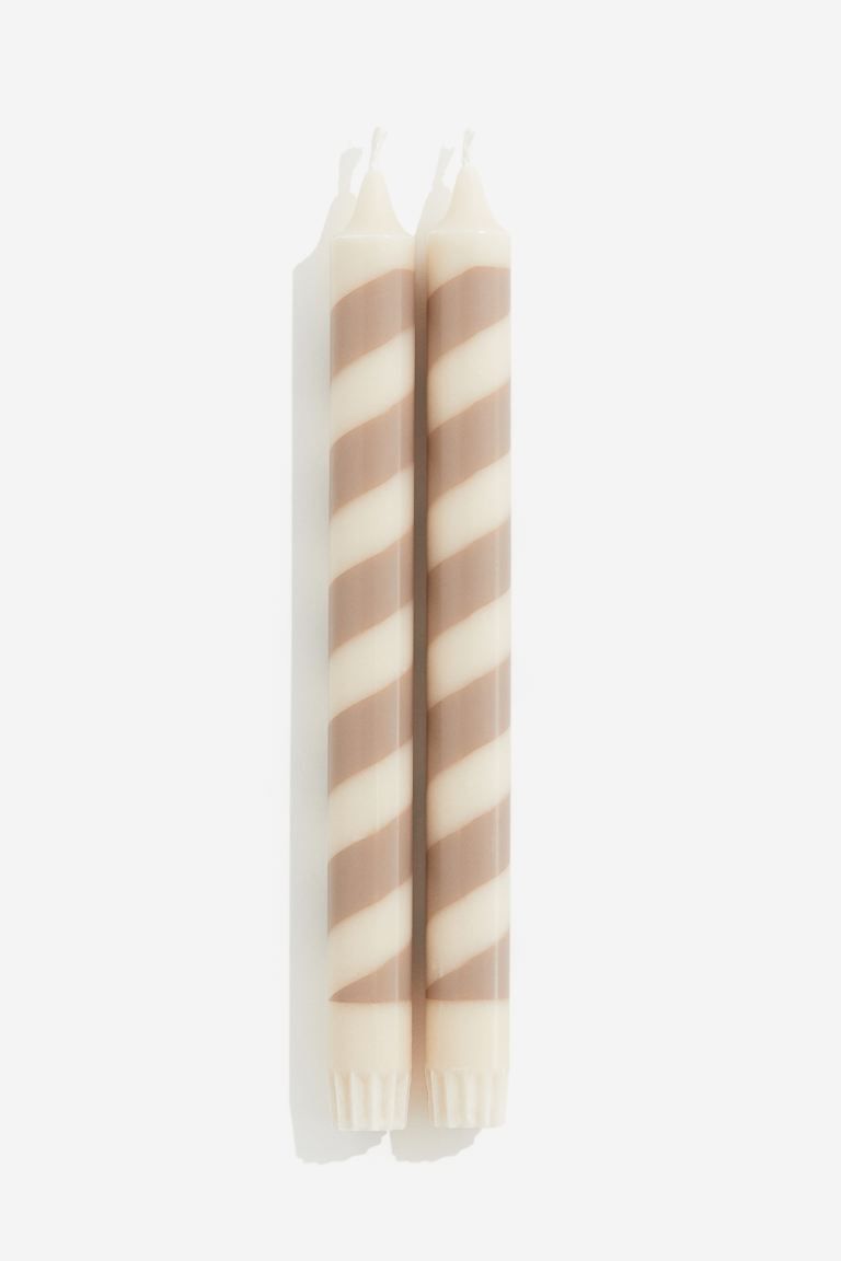 2-pack Candy Cane Candles - Dark beige/white - Home All | H&M US | H&M (US + CA)