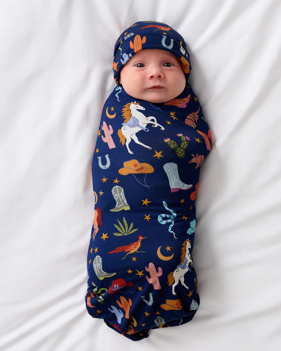 Blue Rancher Roundup Swaddle & Hat Set | Little Sleepies