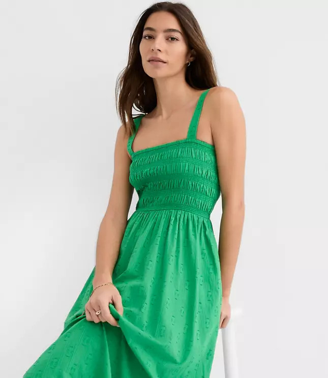 LOFT Beach Ikat Clip Smocked Maxi Pocket Dress | LOFT