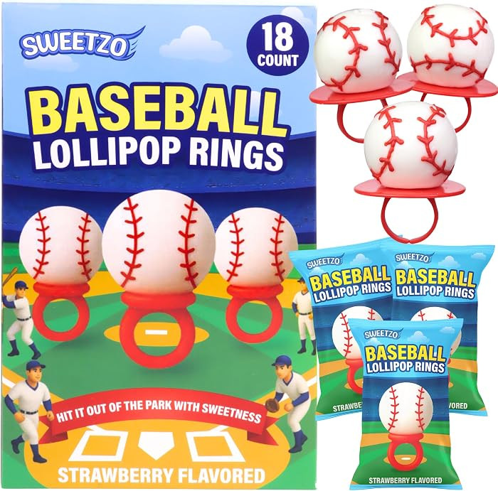 3D Baseball Lollipop Rings, Strawberry Flavored Individually Wrapped Candy, Fun Wearable Party Fa... | Amazon (US)