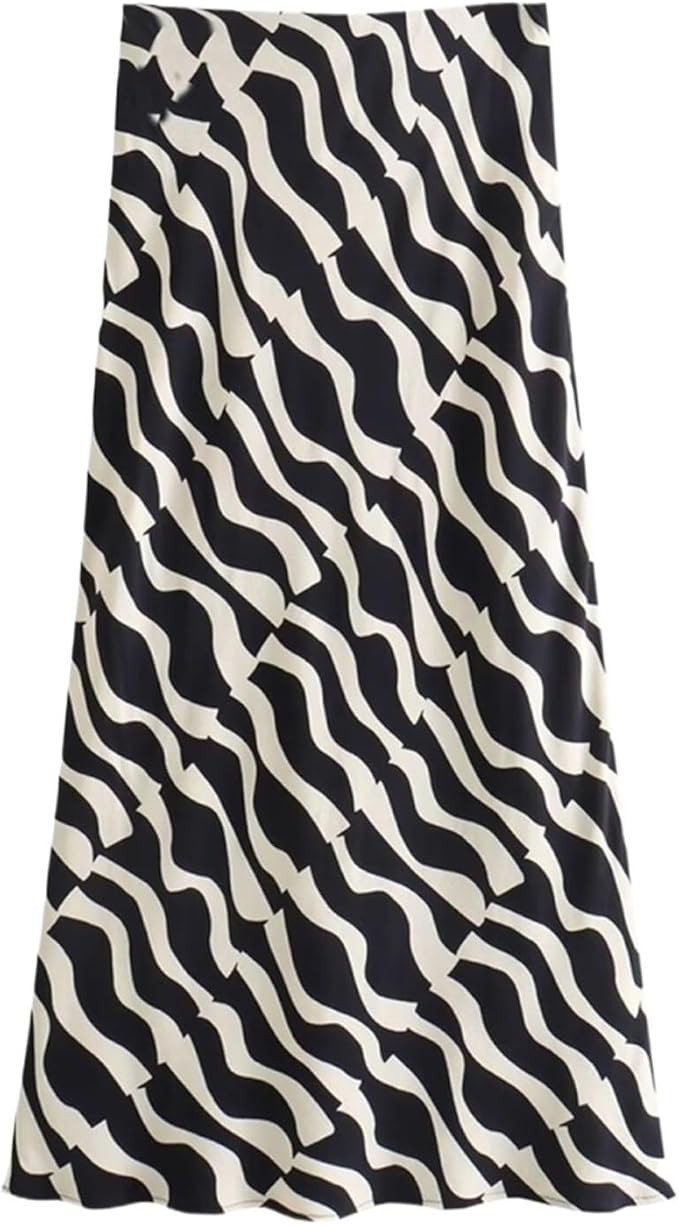 2024 Spring Women's Loose And Slim Long Sleeved Shirt Straight Print Mid Length Skirt Fashion Set | Amazon (US)