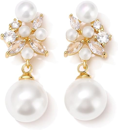 Pearl Drop Dangle Earrings for Women, Pearl Wedding Earrings for Brides Dangling, CZ Bridal Earri... | Amazon (US)