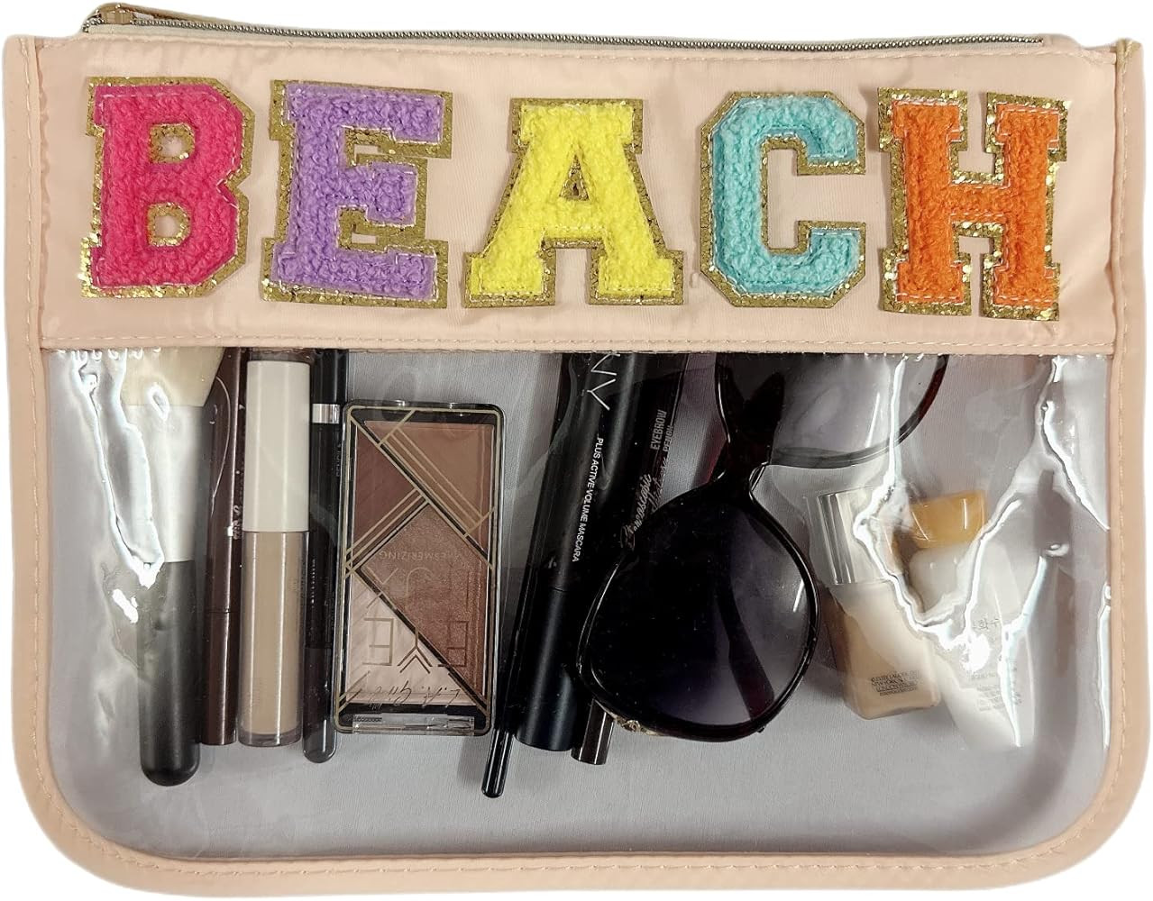 Clear Makeup Letter Bag Chenille Letter Stadium Bags,Preppy Cosmetic Toiletry Clear Pouches bag f... | Amazon (US)