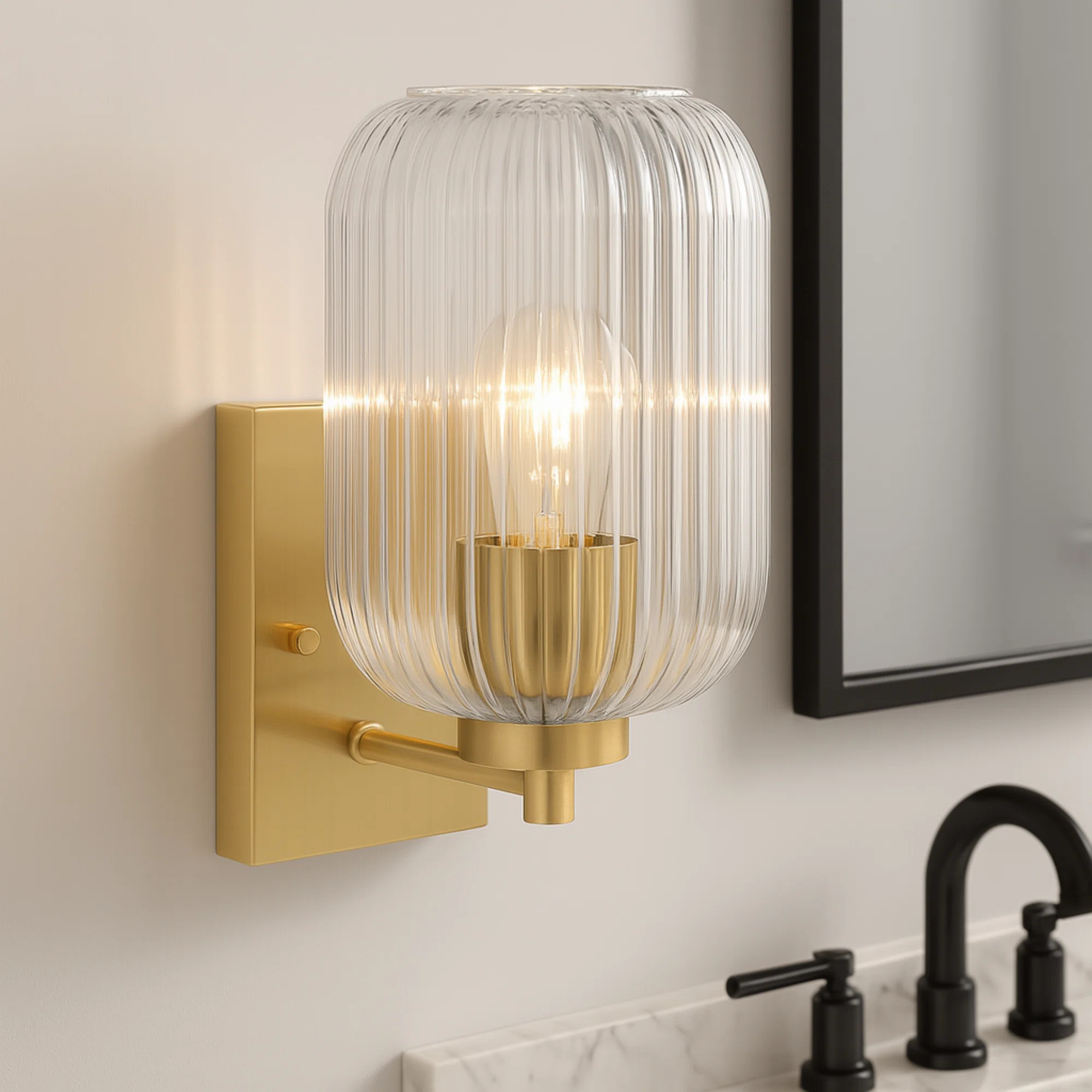 Brass Wall Light with Ribbed Glass Shade | Wayfair North America