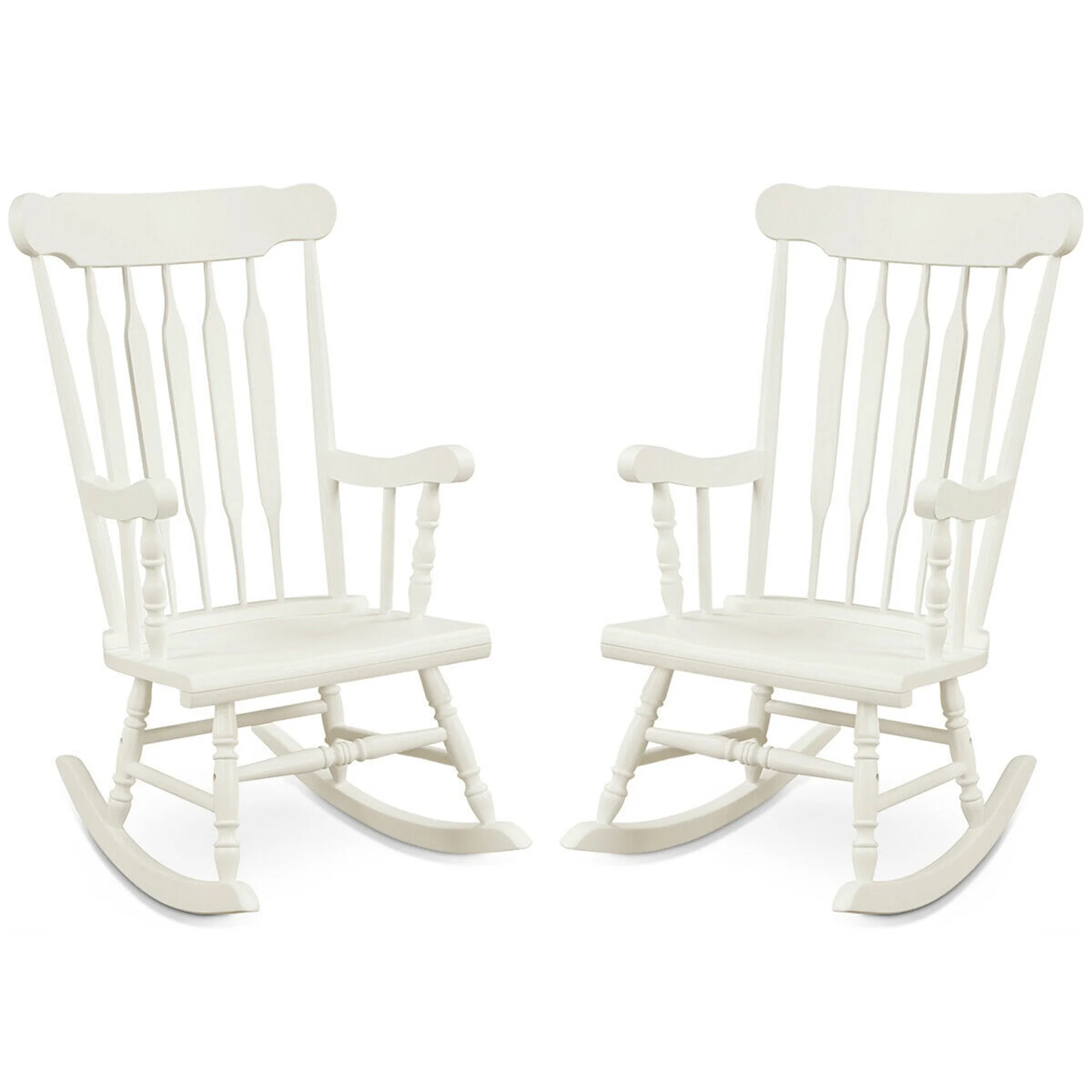 Gymax 2PCS Single Rocker Wooden Rocking Chair Indoor Garden Patio Yard White - Walmart.com | Walmart (US)