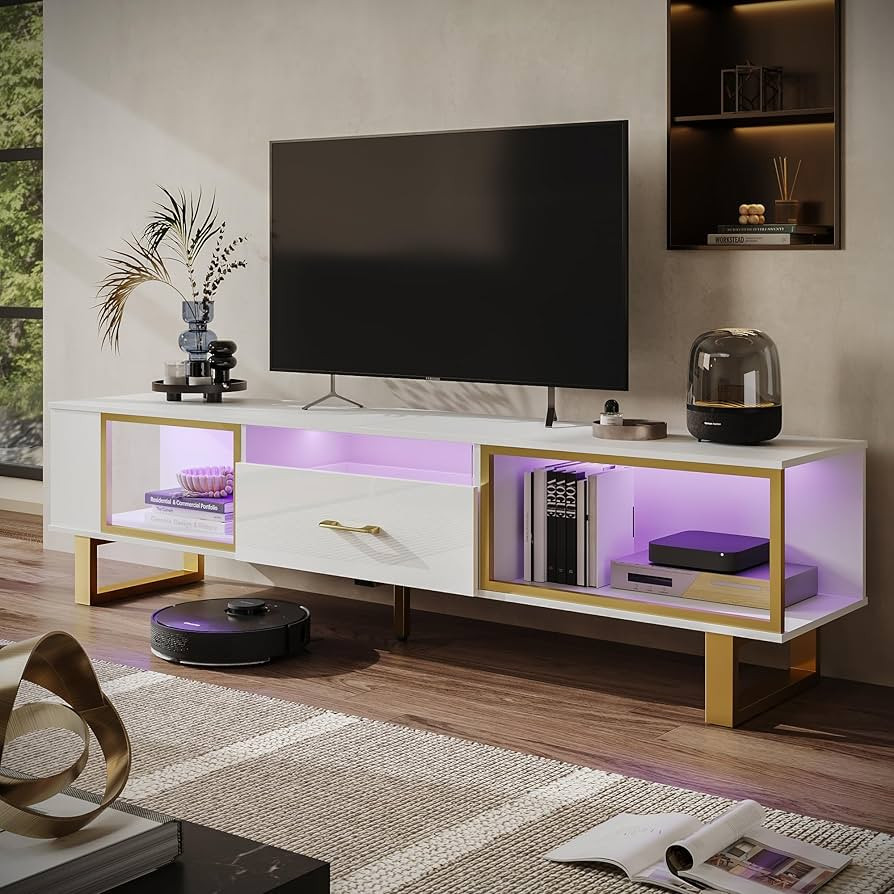 Bestier TV Stand with LED Light for TVs up to 80 Inch, Modern Entertainment Center with Open Stor... | Amazon (US)