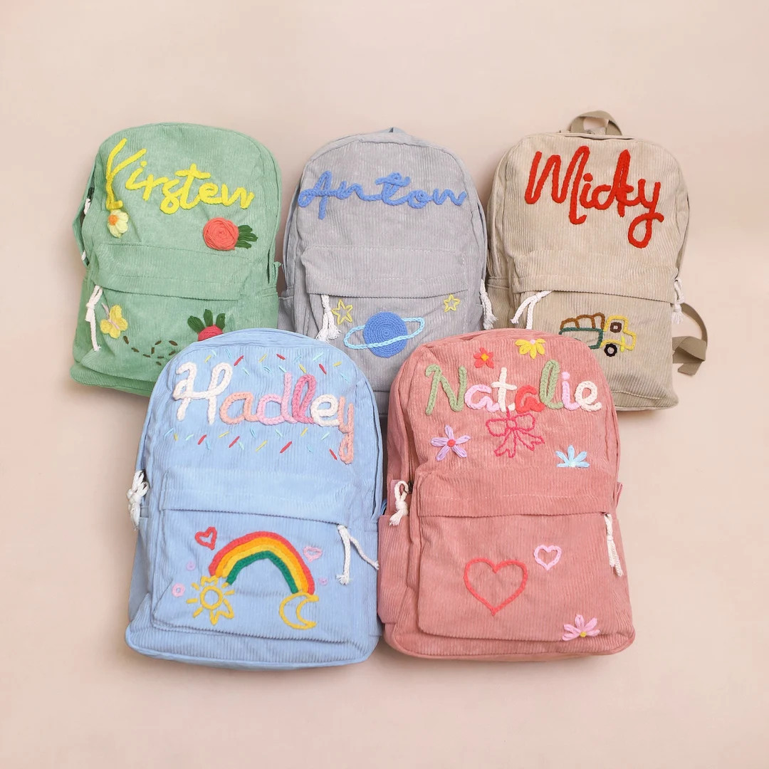 Personalized Kids Backpack, Kids School Bag, Custom Name Toddler Backpack, Hand-embroidered Schoo... | Etsy (US)