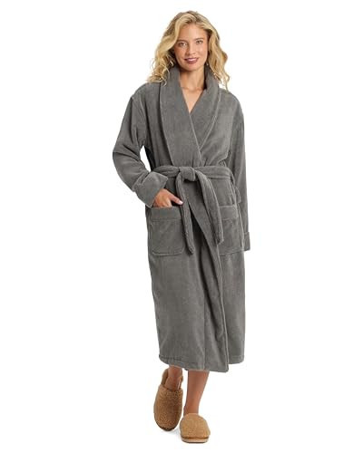 Cozy Earth Luxe Bath Robe - Unisex Luxury Robe for Women and Men, 60% Soft Cotton and 40% Viscose from Bamboo Blend, Plush Lightweight with Pockets - Medium Charcoal | Amazon (US)