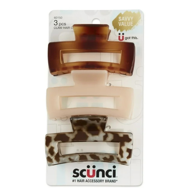 Scunci Open Cut Rectangular Claw Clips, Assorted Neutrals, 3 Ct | Walmart (US)
