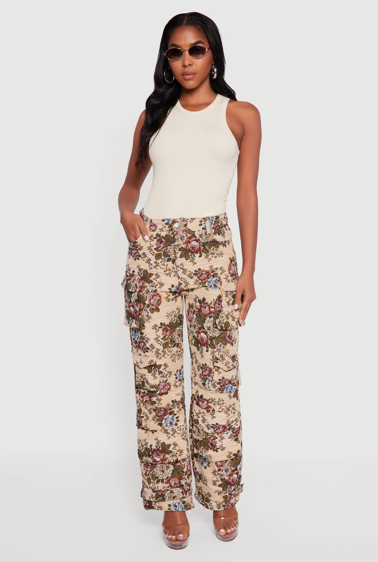 Floral Jacquard Straight Leg Cargo Pants | Rainbow Shops
