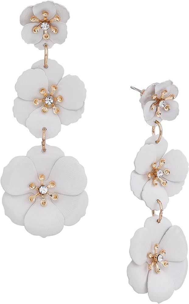 NVENF Flower Dangle Earrings Tiered Triple Floral Drop Stud Earrings Ear Drop for Parties | Amazon (US)