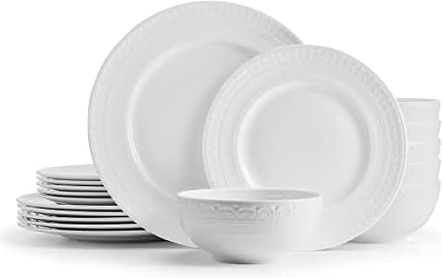 Mikasa Crown White Chip Resistant 18 Piece Dinnerware Set, Service for 6 | Amazon (US)