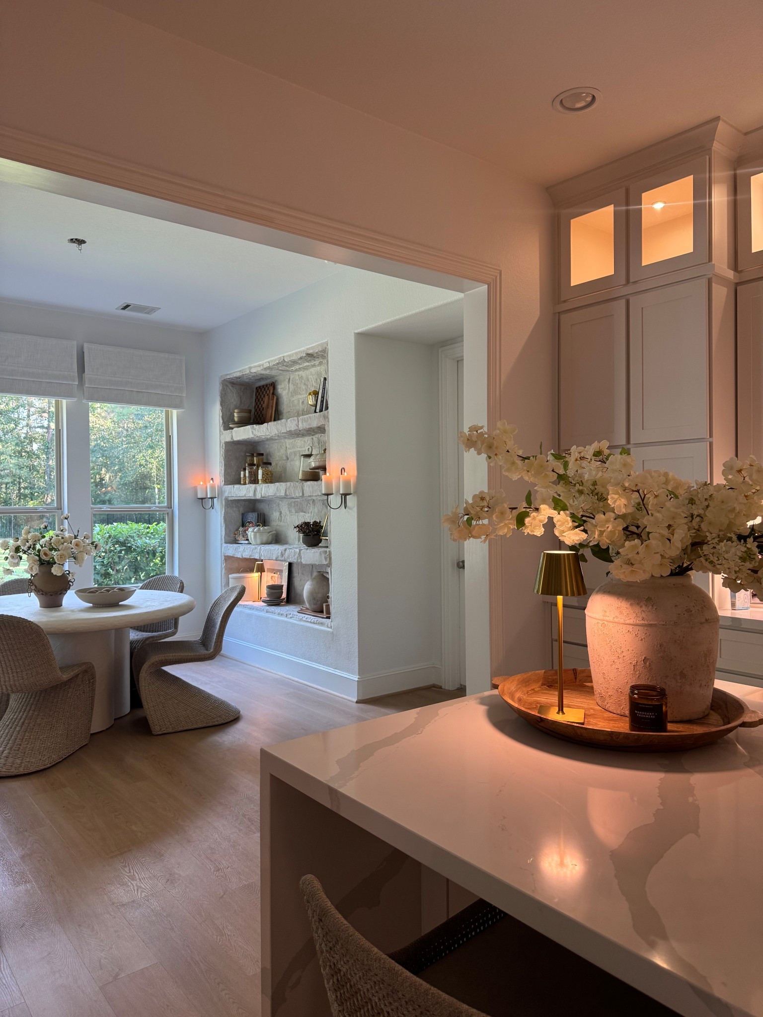 Breakfast nook, added these cute rechargeable lamps 