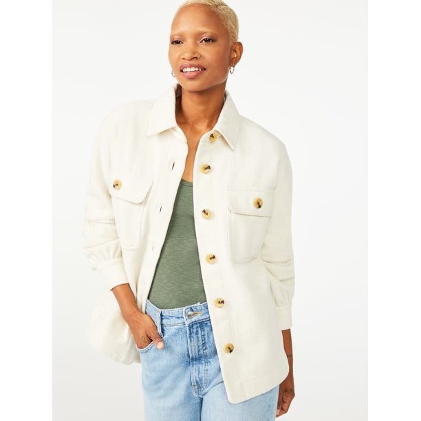 Free Assembly Women's Shirt Jacket with Gathered Sleeves - Walmart.com | Walmart (US)