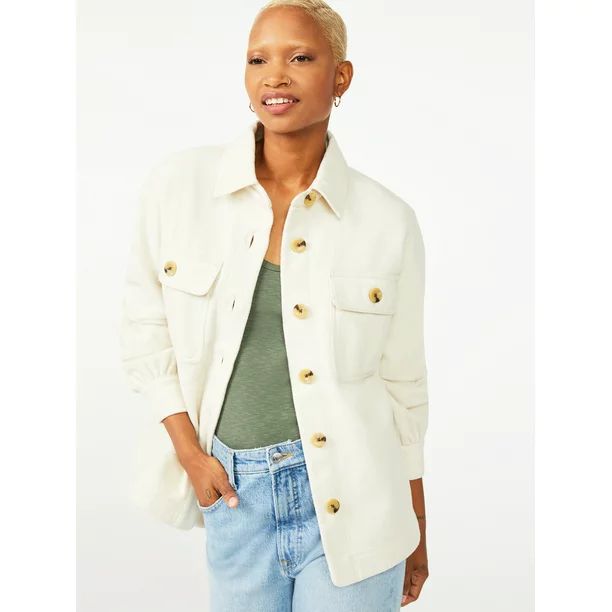 Free Assembly Women's Shirt Jacket with Gathered Sleeves - Walmart.com | Walmart (US)