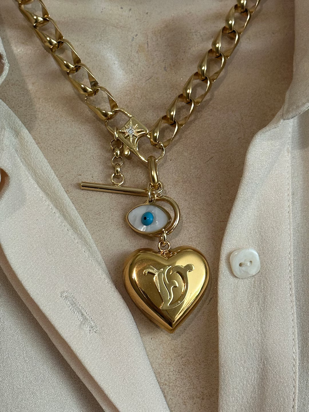 Personalized Large Puffy Heart/evil Eye/ Toggle Charm - Etsy | Etsy (US)