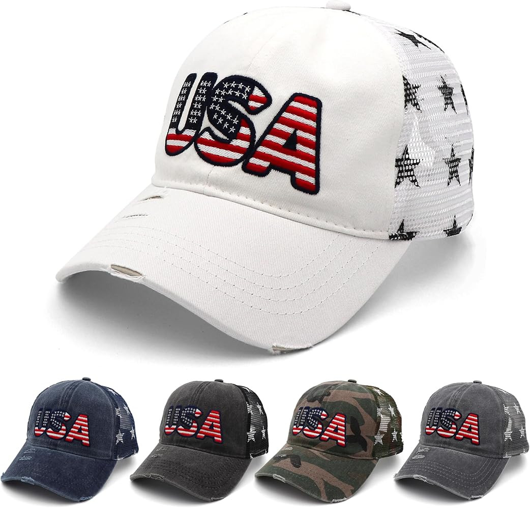 4th of July Hat - American Flag USA Trucker hat for Women Men - Fourth of July Patriotic Hat - 4t... | Amazon (US)