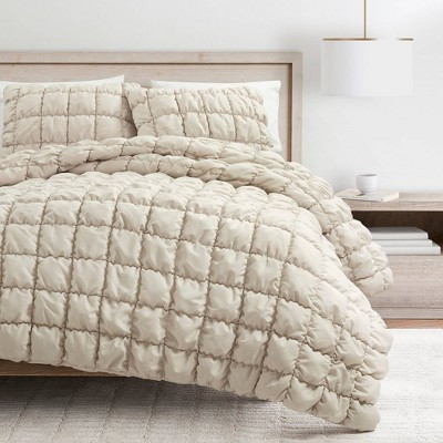 Lush Décor Full/Queen 3pc Puff Comforter Set Neutral: Polyester Bedding Set, Lightweight, Teen Bedding, OEKO-TEX Certified | Target