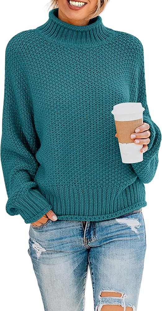 ZESICA Women's Turtleneck Batwing Sleeve Loose Oversized Chunky Knitted Pullover Sweater Jumper T... | Amazon (US)