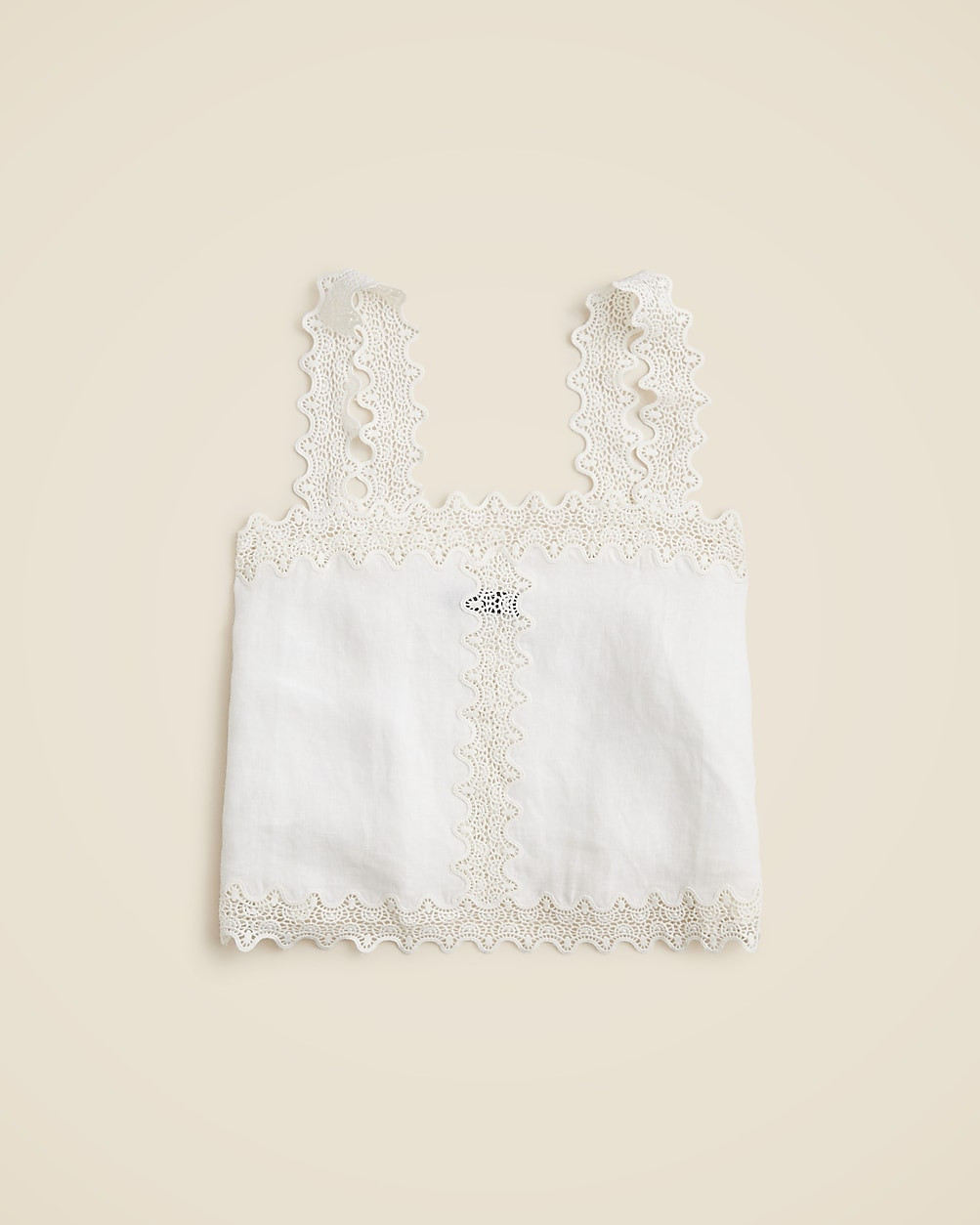Lace-trim squareneck tank top in linen | J. Crew US