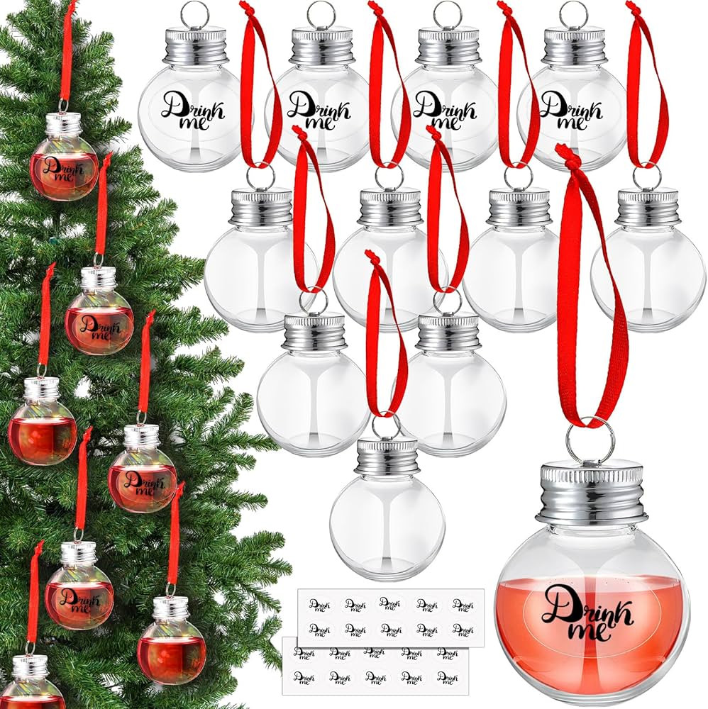 Patelai 12 Pcs Christmas Clear Drink Booze Balls Fillable Shot Glass Tree Ornament Water Bottle B... | Amazon (US)
