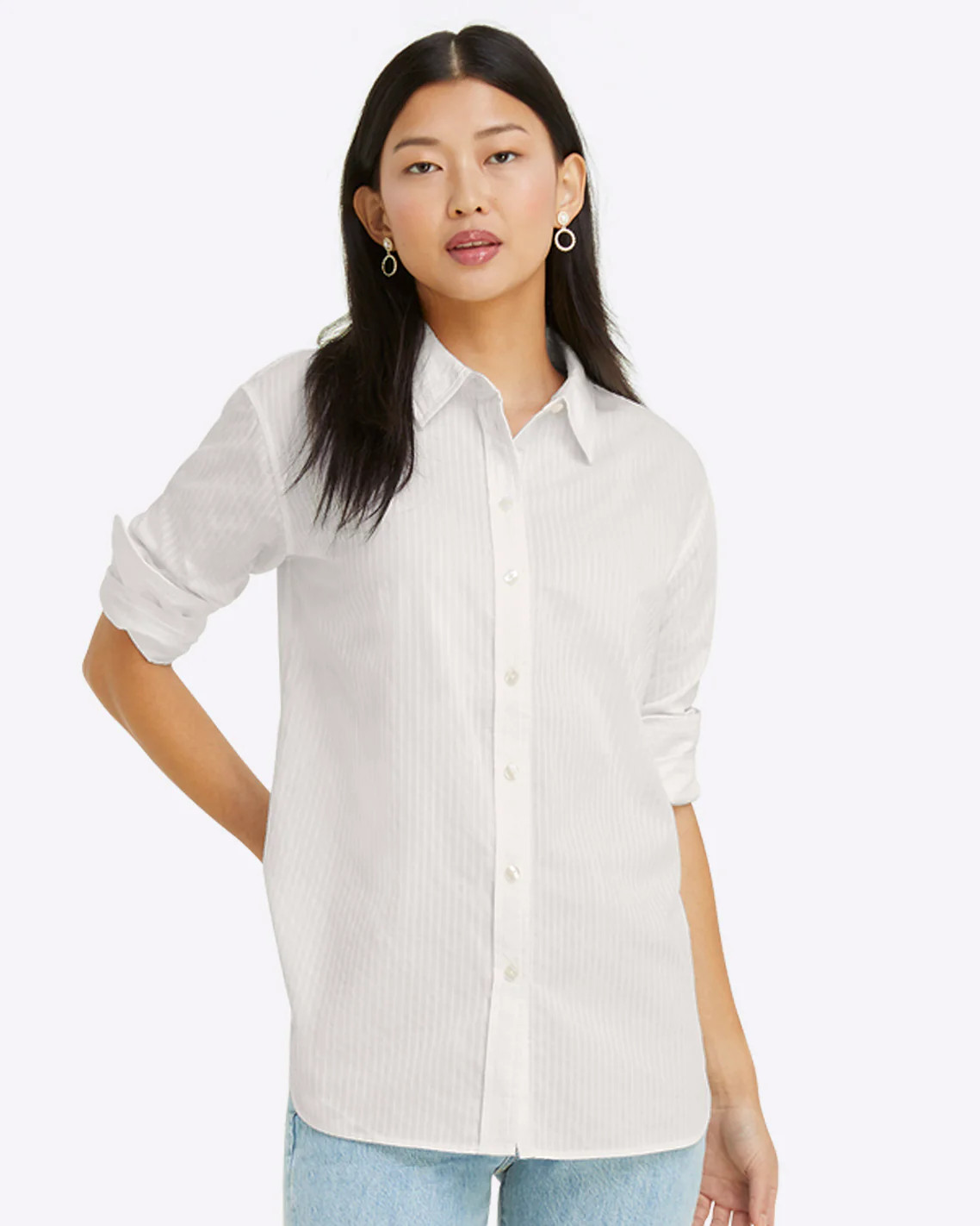 Button Down Top in White Shirting Stripe | Draper James (US)