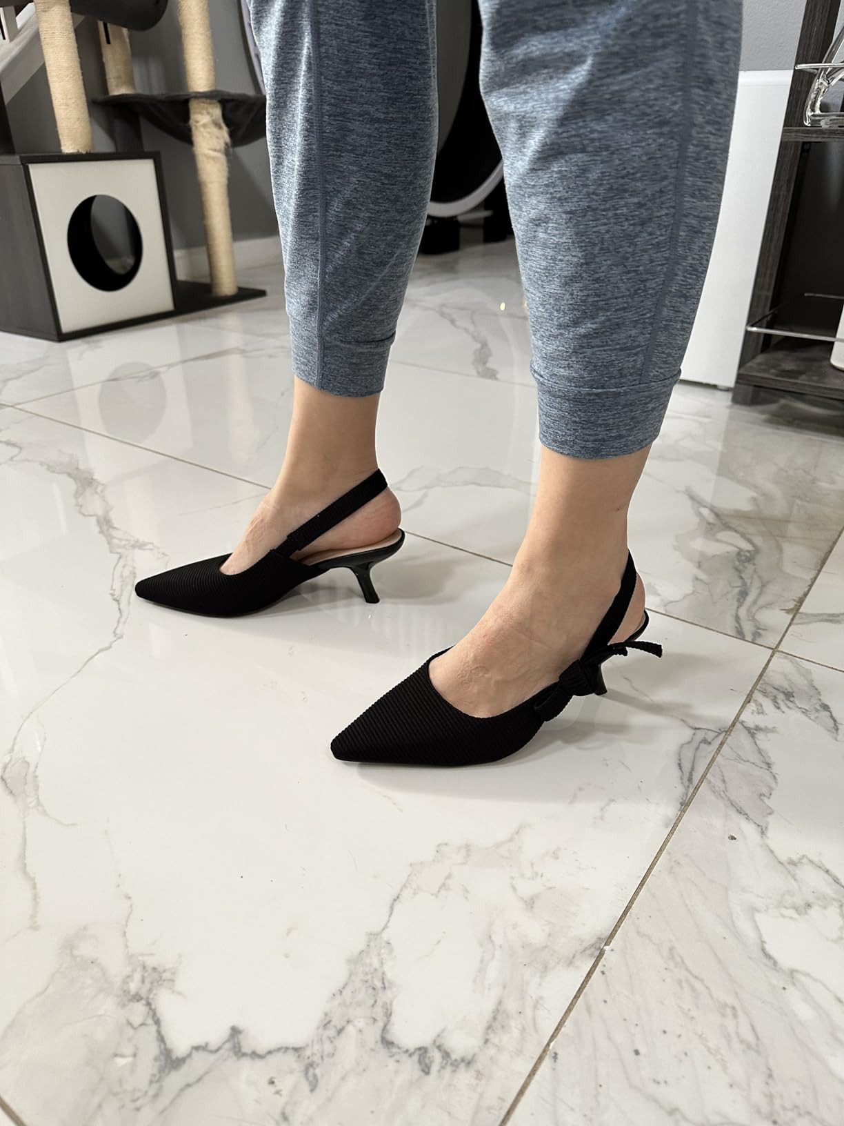 Coutgo Womens Slingback Kitten Heels Closed Pointed Toe Bowknot Knitted Slip On Work Pumps Dress ... | Amazon (US)