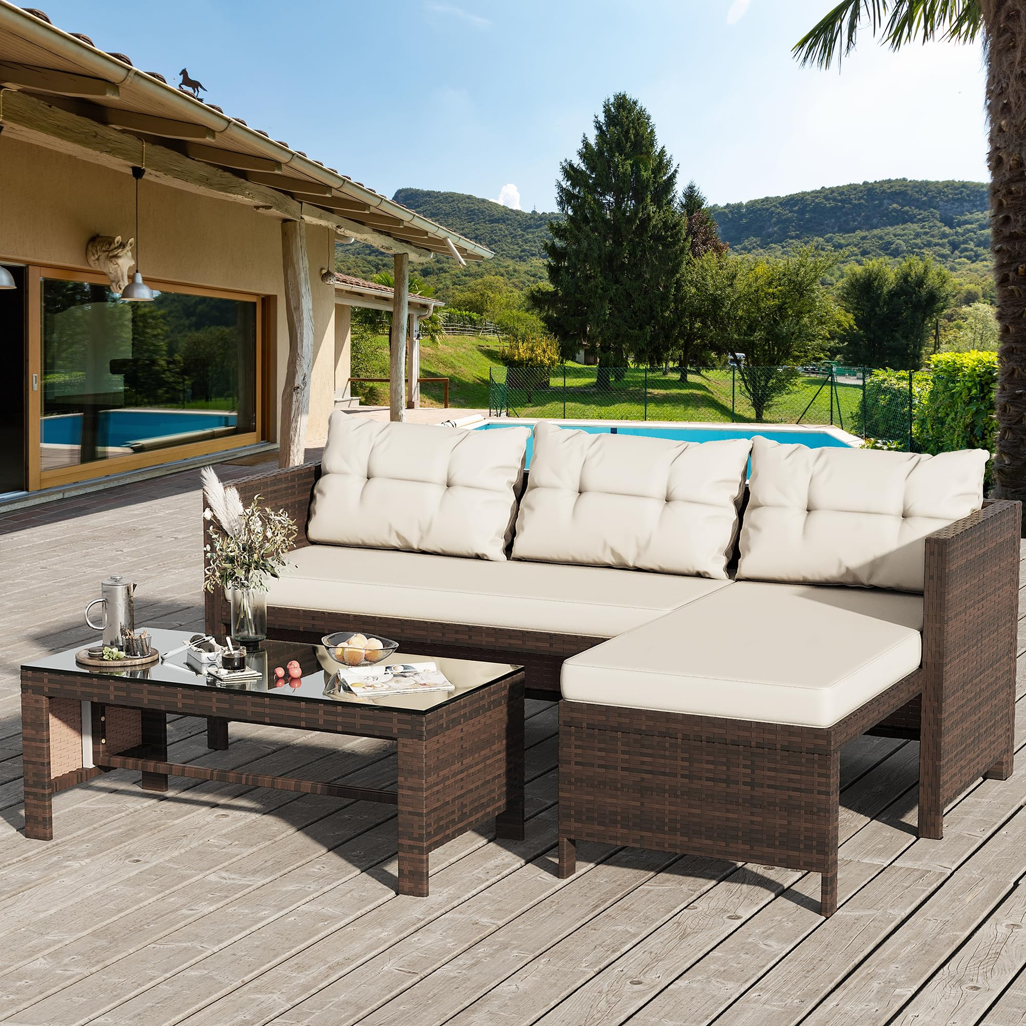Shintenchi Outdoor Patio Furniture Sets, Wicker Patio sectional Sets 3-Piece, All Weather Wicker ... | Amazon (US)