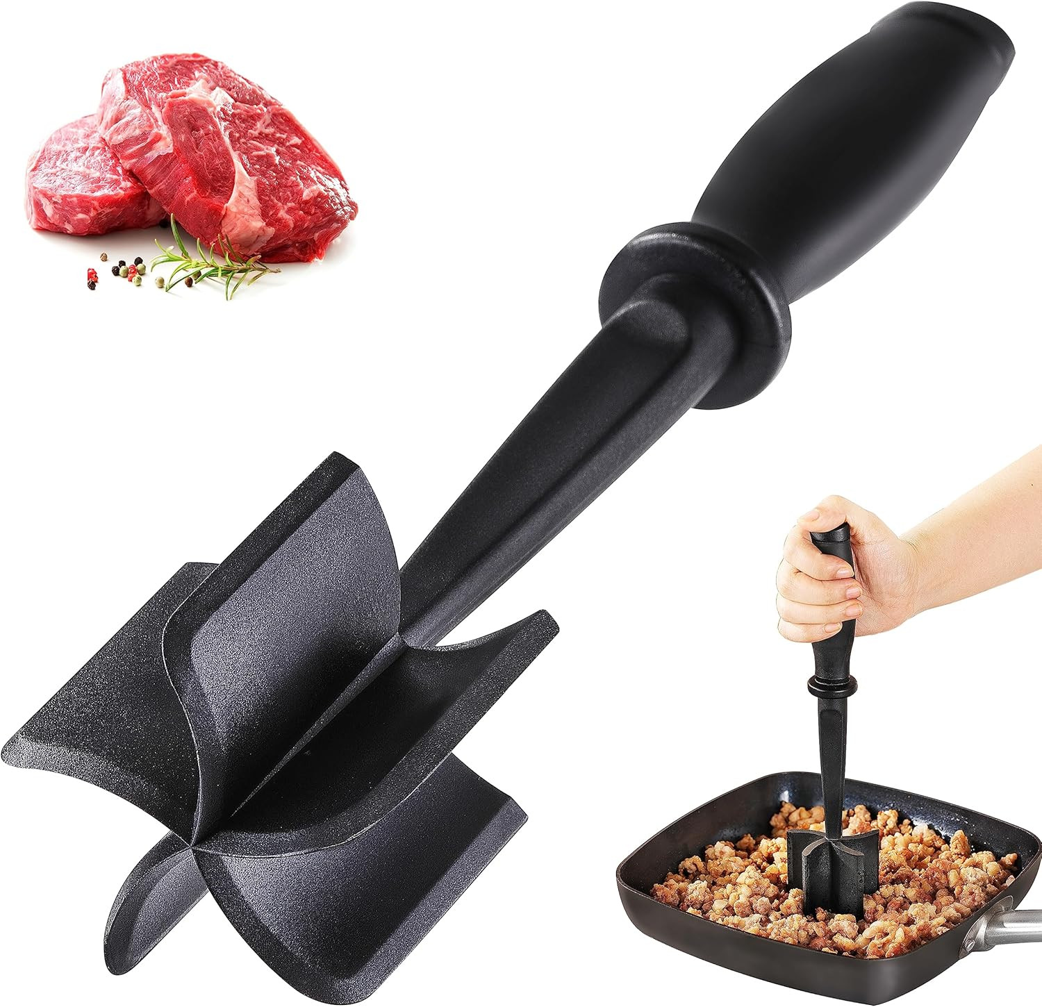 Meat Chopper for Ground Beef, Heat Resistant Meat Masher for Hamburger Meat, 5 Curved Blades Grou... | Amazon (US)
