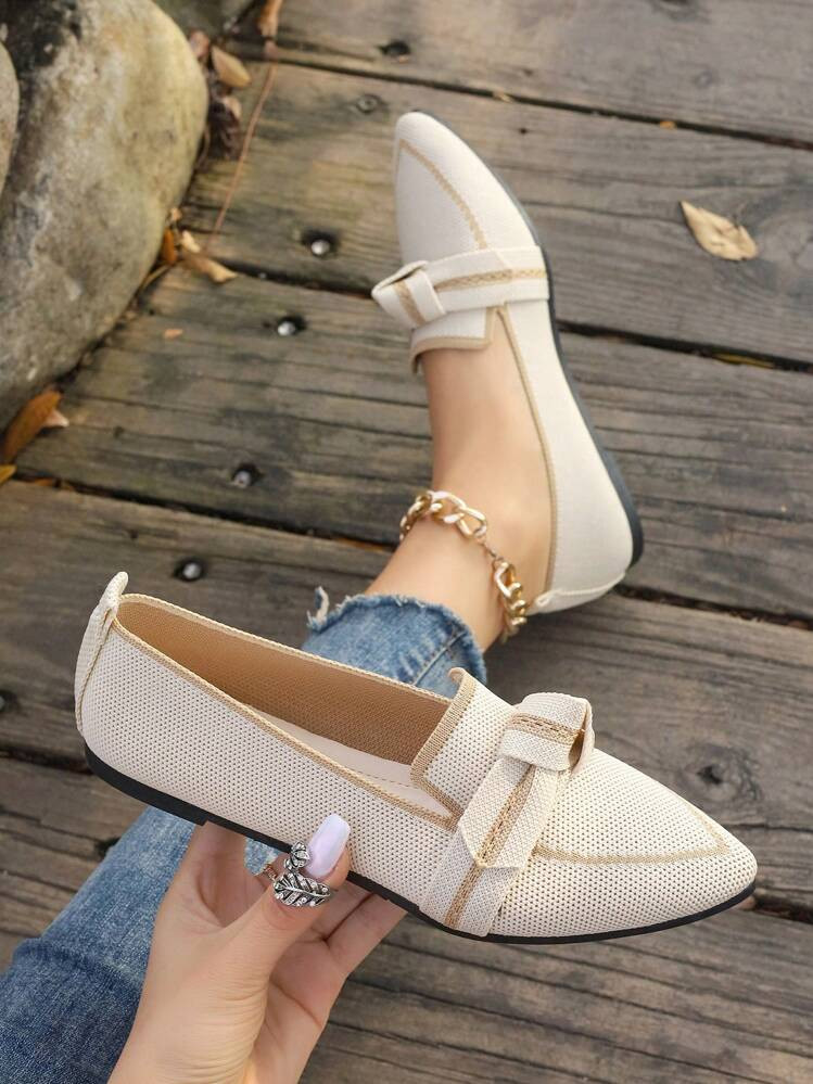 Women's Pointed Toe Bowknot Flat Loafers, Leisure, Gentle Fairy Style, Versatile, Breathable Slip... | SHEIN