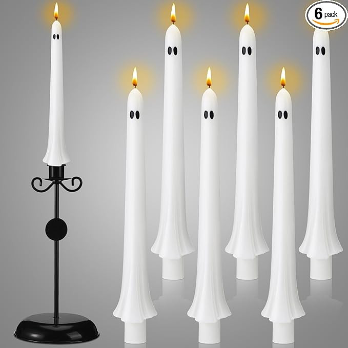 6 Pcs Halloween Ghost Taper Candles Bulk Cute White Spooky Candles Decorations Halloween Ghost Sh... | Amazon (US)