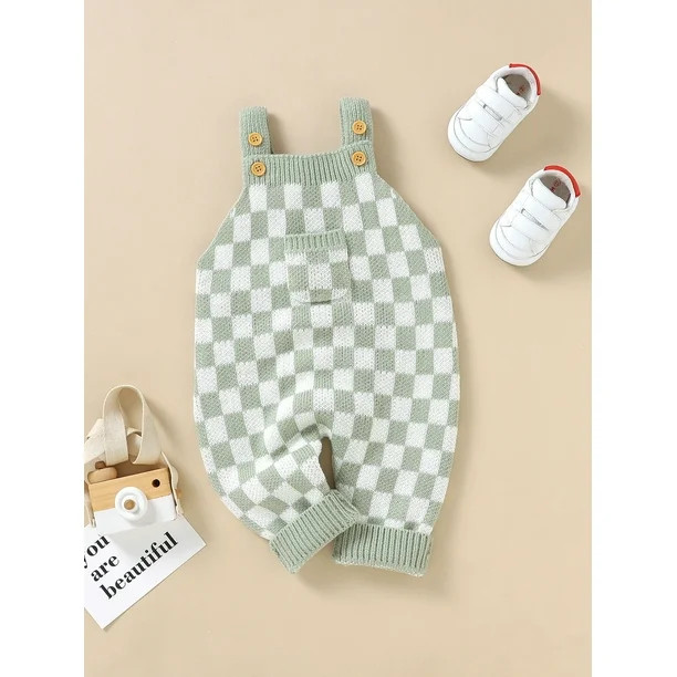 Newborn Baby Girl Knitted Jumpsuit Sleeveless Checkerboard Print Romper Overalls | Walmart (US)