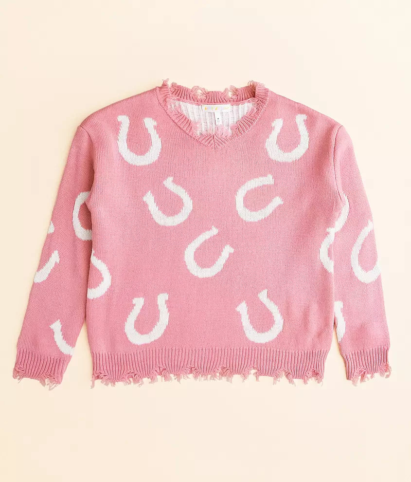 Girls - Destructed Horseshoe Sweater | Buckle