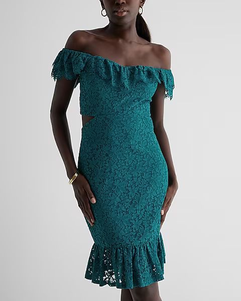 Lace Ruffle Overlay Cutout Mini Sheath Dress | Express