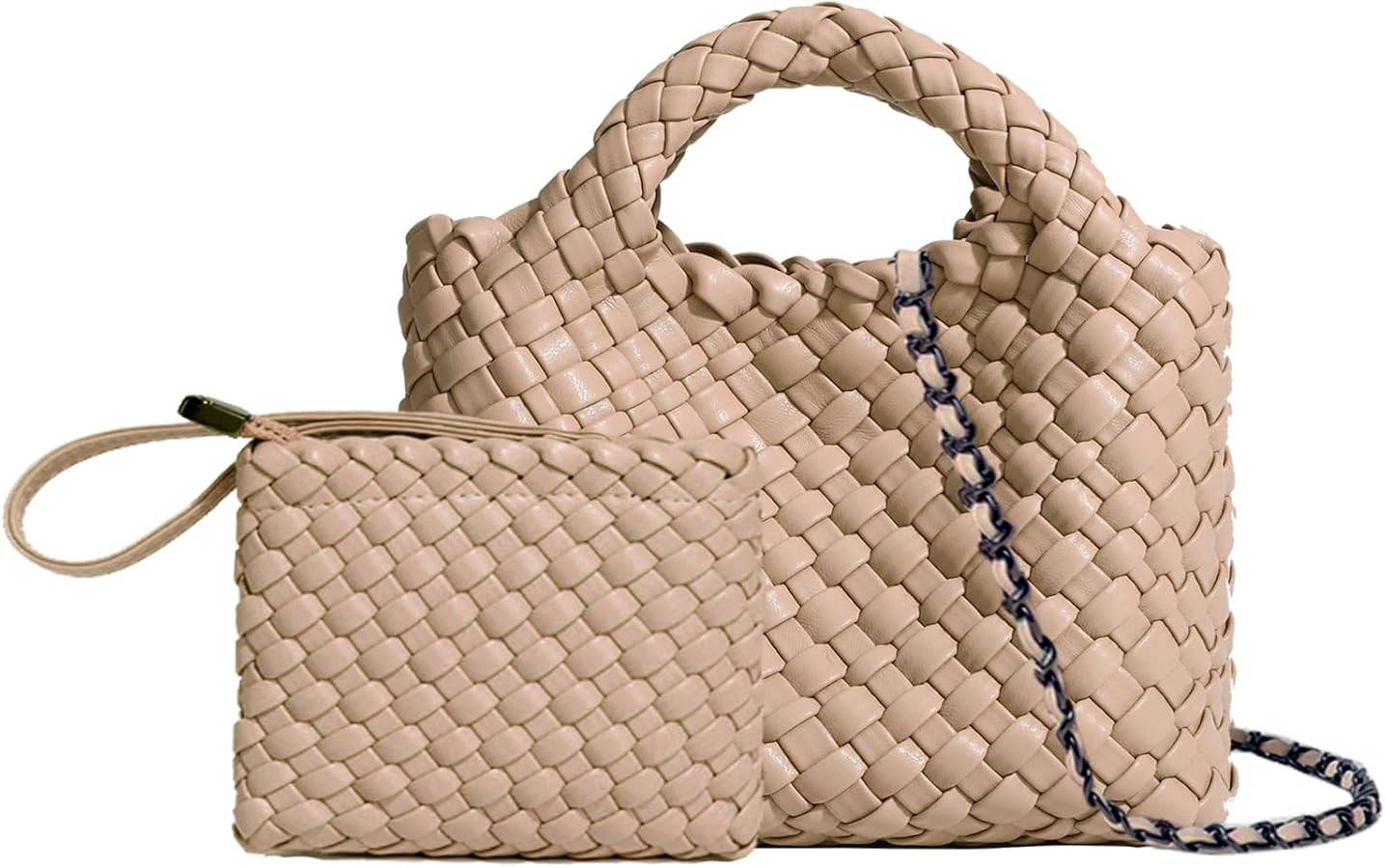 Woven Tote Bag for Women with Coin Purse, Foldable Chain Small Crossbody Handbags, Fashion Should... | Amazon (US)