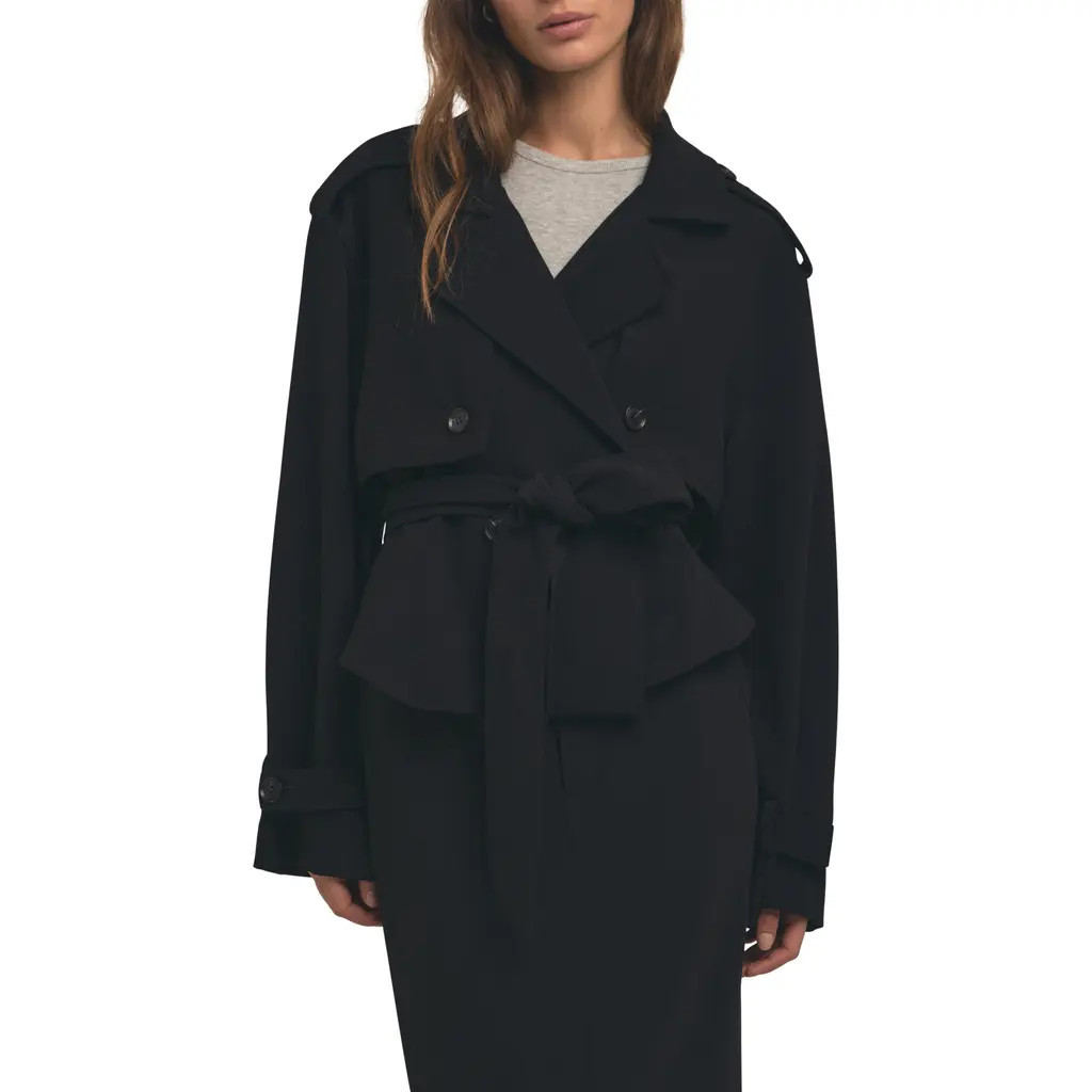 Favorite Daughter The Charles Crop Trench Coat in Black at Nordstrom, Size Medium | Nordstrom
