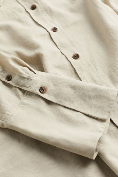 Oversized linen-blend shirt - White/Blue striped - Ladies | H&M GB | H&M (UK, MY, IN, SG, PH, TW, HK)