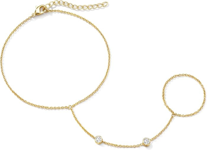 Dainty Gold Ring Hand Chain Cubic Zirconia Bracelet Trendy 14K Gold Plated Hand Chains Bracelet f... | Amazon (US)