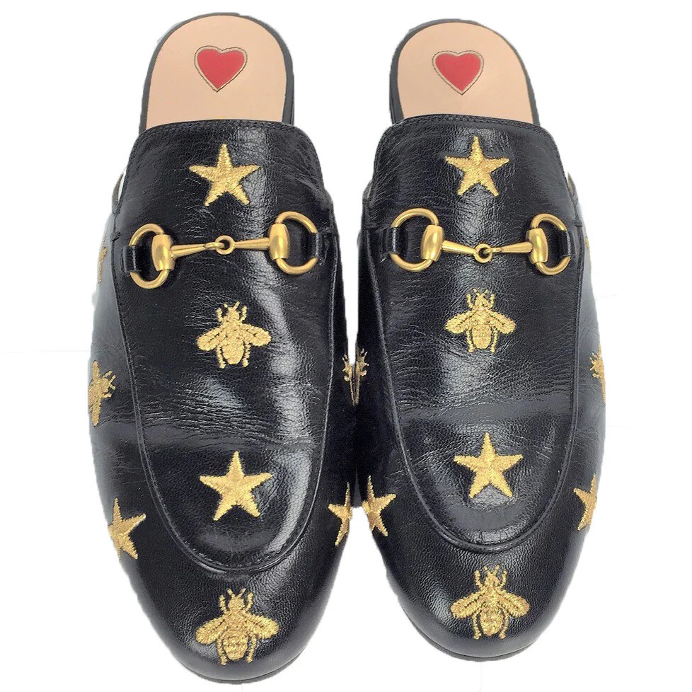 505268 Princetown Embroidered Leather Slippers Size 37 | Keeks Designer Handbags