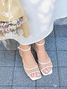 Coutgo Womens Kitten Low Heels Strappy Sandals Mesh Square Open Toe Buckle Ankle Strap Summer Dre... | Amazon (US)