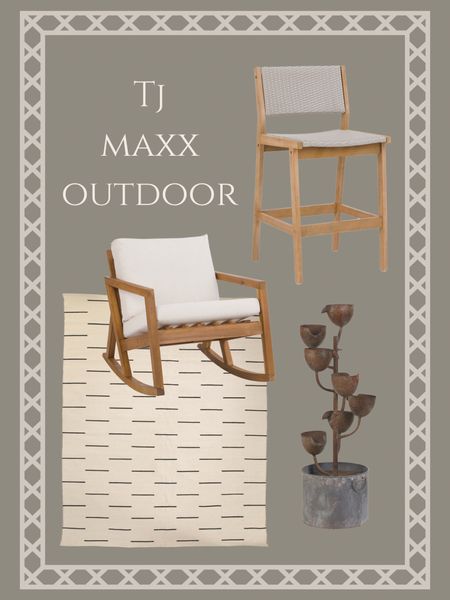 TJ Maxx outdoor home finds, outdoor area, rug, water, fountain, rocking chair, counter, stools, marshals, HomeGoods

#LTKhome #LTKSeasonal