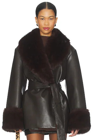 Daly Leather Coat in Ash Brown | Revolve Clothing (Global)