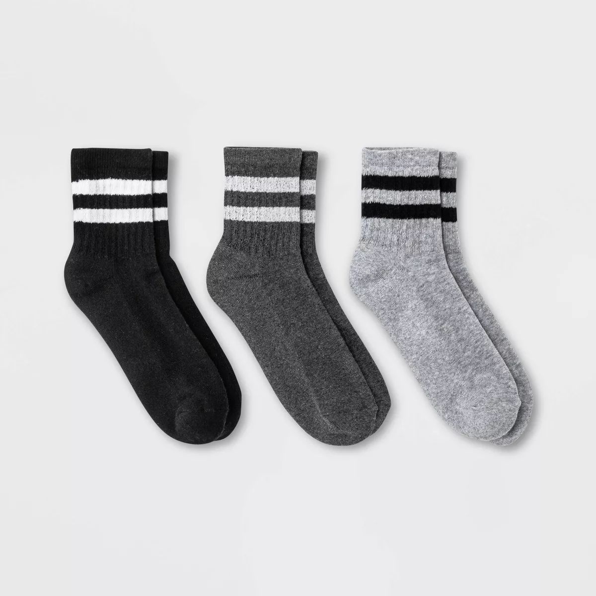 Women's Striped Cushioned Ankle Socks 3pk - Universal Thread™ Heather Gray/Charcoal Heather/Bla... | Target