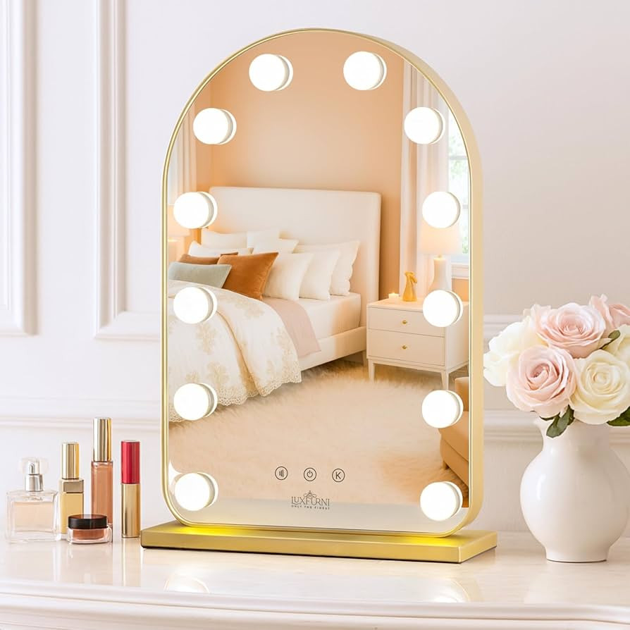 LUXFURNI Vanity Mirror with Lights, 20.5" L x 13" W Arched LED Makeup Mirror, Lighted Makeup Mirr... | Amazon (US)