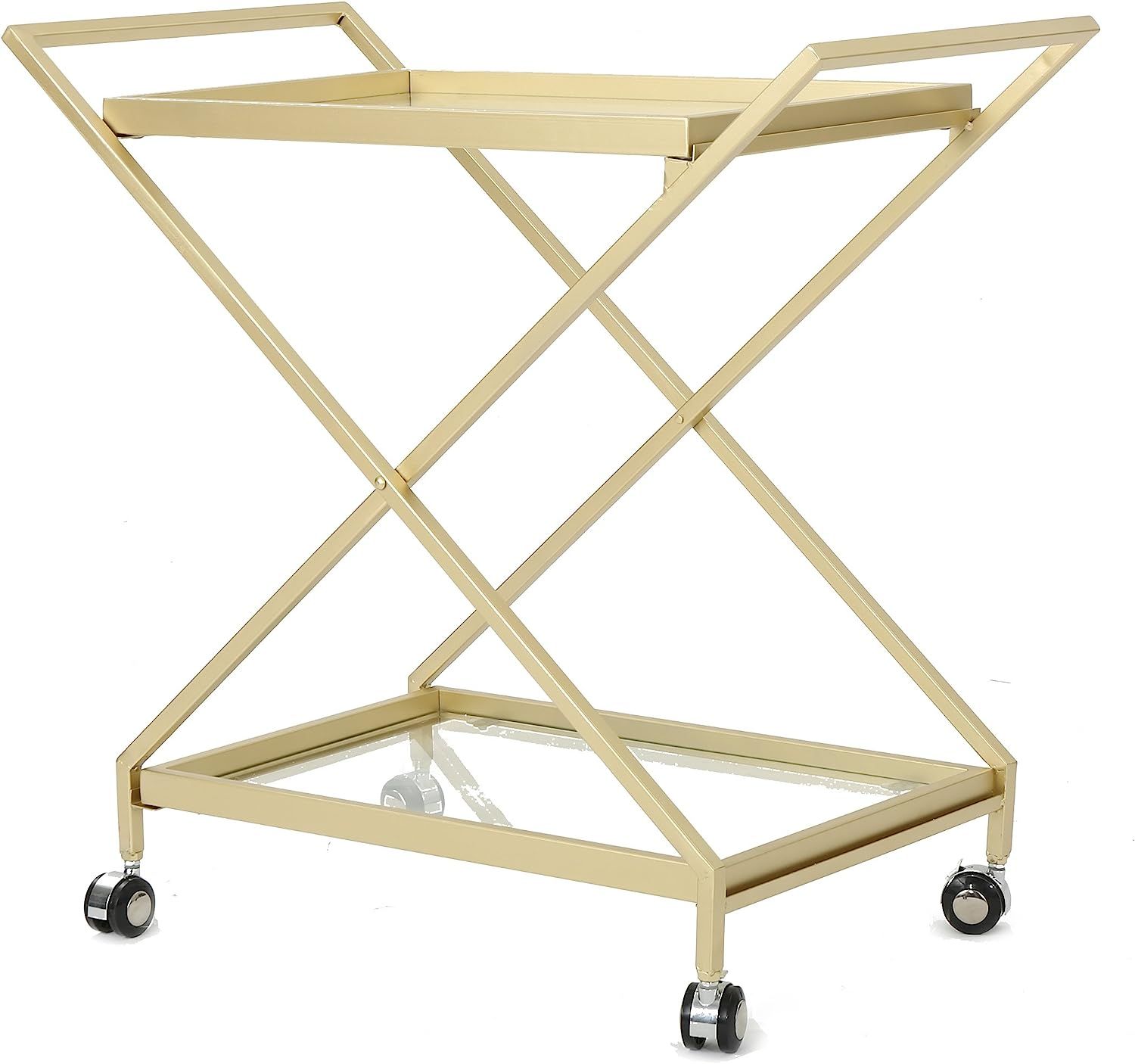 Christopher Knight Home Easter Indoor Industrial Iron and Glass Bar Cart, Gold, | Amazon (US)