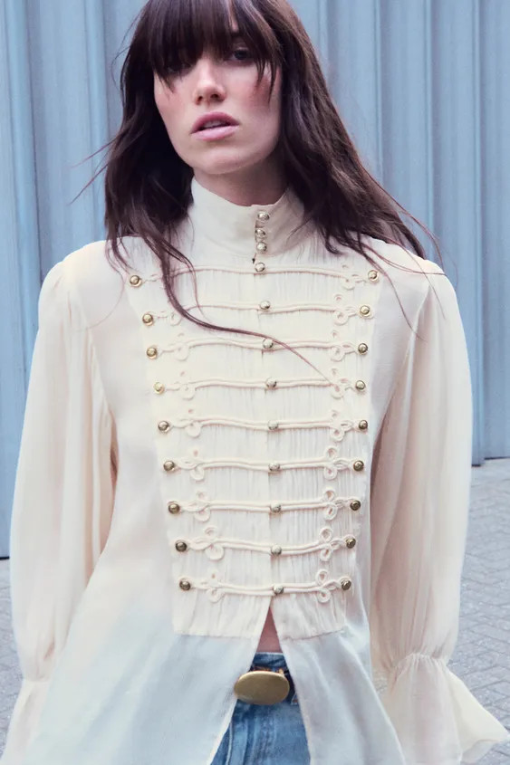 ZW COLLECTION ROMANTIC FROG FASTENING SHIRT | Zara US