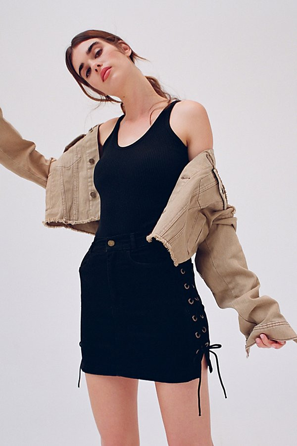 UO Denim Lace-Up Mini Skirt | Urban Outfitters (US and RoW)