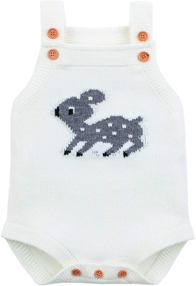 Baby Boy Rompers Toddler Sleeveless Knit Baby Girl Jumpsuits Cartoon Cute Deer Overalls | Amazon (US)
