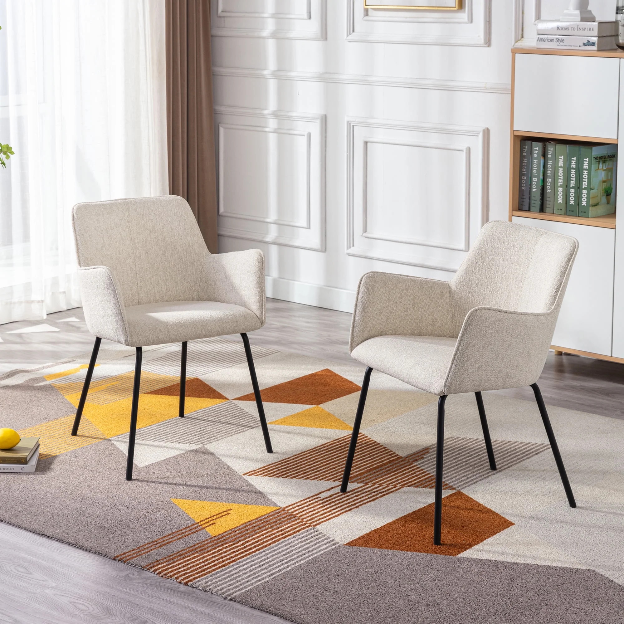 Zesthouse Linen Fabric Dining Chairs Set of 2, Modern Upholstered Small Accent Arm Chairs with Bl... | Walmart (US)